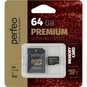 Карта памяти Perfeo microSDXC 64Gb Class10 UHS-3 с адаптером